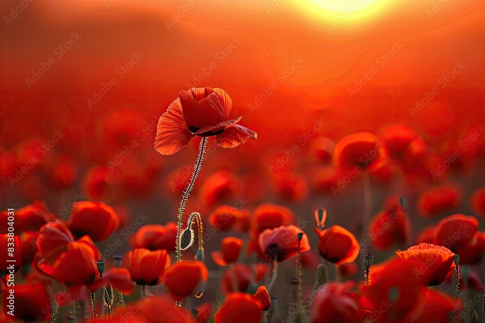 Fototapeta premium Field of wildflowers bathed in the warm light of a sunset background