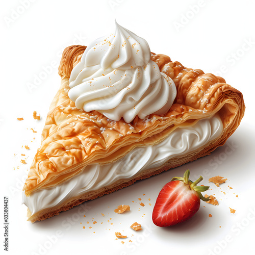 Celebration of the king birthday in netherlands, tompoes or tompouce, iconic pastry in netherlands made from puff dough, orange icing, cream isolated on white background, flat design, png
 photo