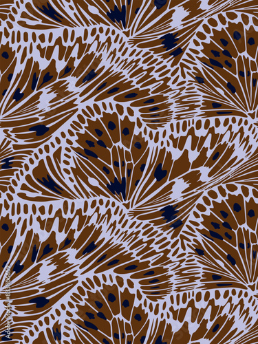 Hand drawn seamless pattern with beautiful butterfly wings. Vector illustration, retro style. Can be used for embroidering flowers, wallpaper, etc.