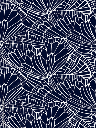 Hand drawn seamless pattern with beautiful butterfly wings. Vector illustration, retro style. Can be used for embroidering flowers, wallpaper, etc.