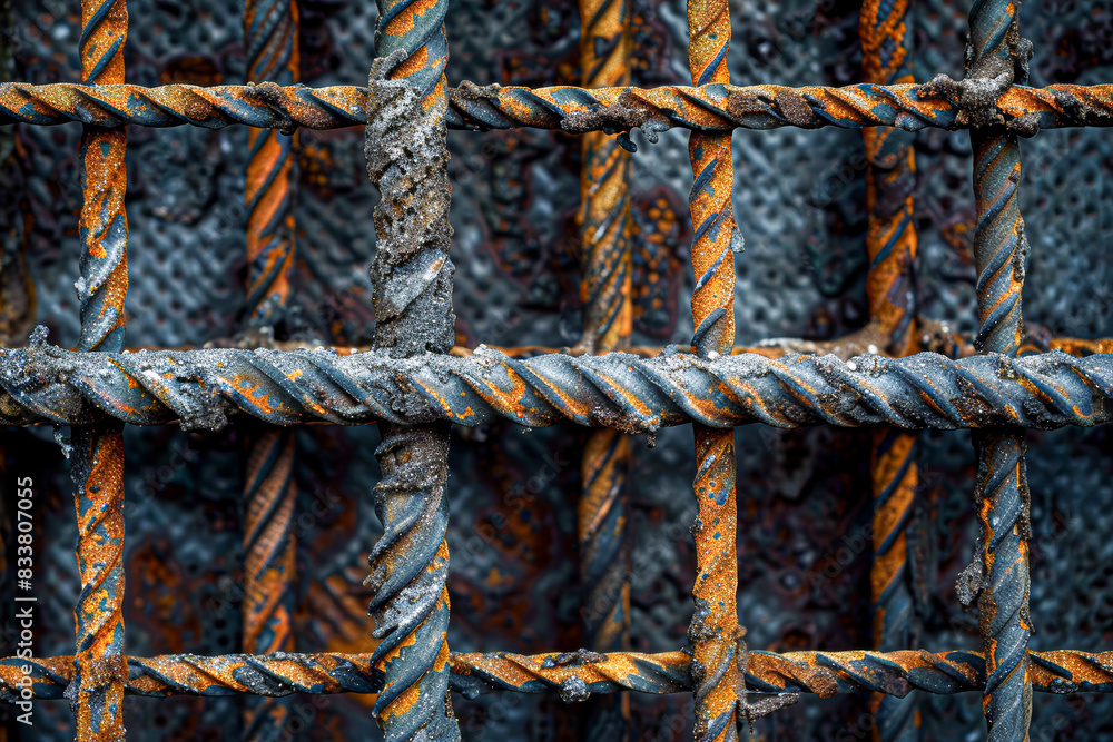overlapping construction rebar, focusing on the patterns and symmetry. overlapping construction rebar, focusing on the patterns and symmetry.