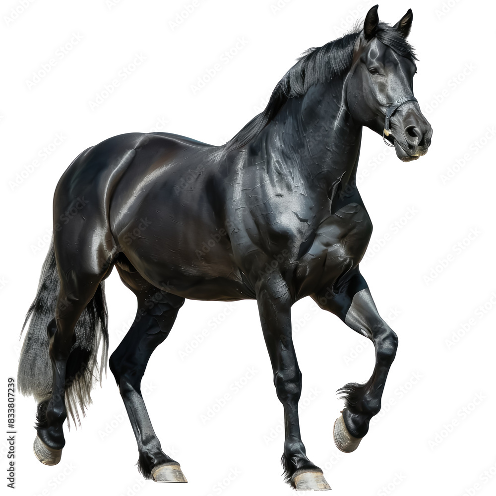 Fototapeta premium Black horse ,isolated on white background or transparent backgorund, png, die-cut