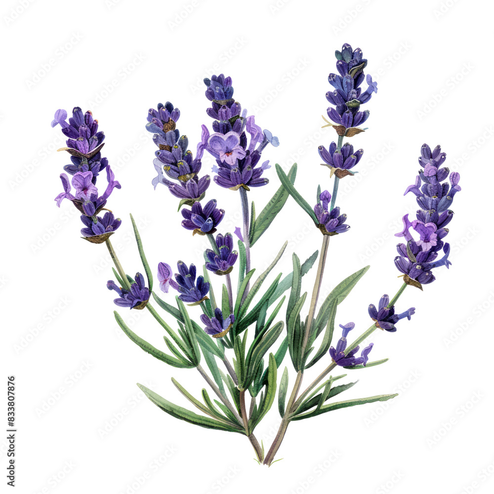 Obraz premium Bunch of lavender flowers isolated on white background in garden setting with tags flower, nature, lavender, purple