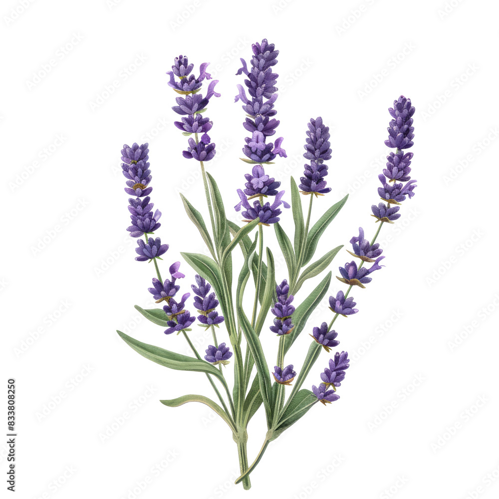 Obraz premium Bunch of lavender flowers isolated on white background in garden setting with tags flower, nature, lavender, purple, plant, flowers, spring, summer, bloom, blossom, field, flora, blue, 