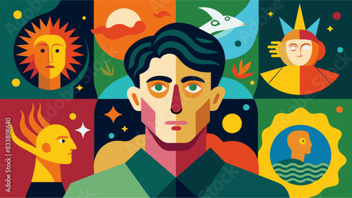 Each painting is unique and personal a visual representation of the artists innermost thoughts and feelings.. Vector illustration