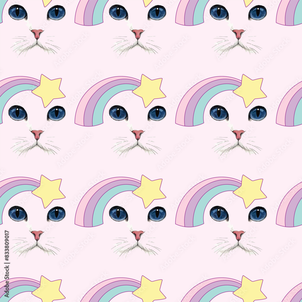 Fototapeta premium Kitty Cat Rainbow Seamless Vector Pattern Design
