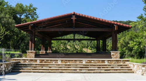 A shaded outdoor amphitheater for performances and outdoor classes.