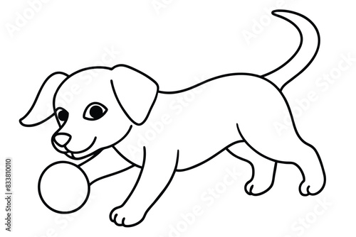 Puppy playing with a ball line art vector illustration