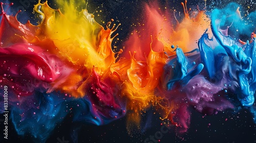 Color Explosion Paint Splashes, High-energy paint splashes in vibrant colors, creating dynamic and eye-catching visuals