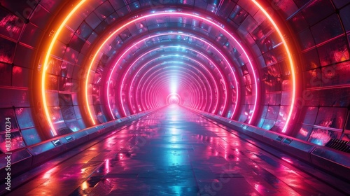Neon Fluorescent Psychedelic Futuristic Neon Laser Showcase Stage Dark Room Retro Modern Virtual Background Spaceship Corridor Shape Tunnel
