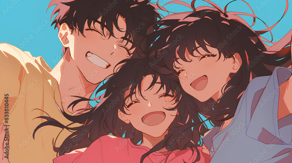 Fototapeta premium close up of Happy family, anime style