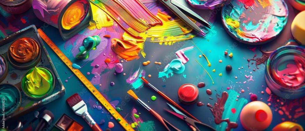 Design a dynamic and detailed digital illustration of a diverse array of creative tools Design a dynamic and detailed digital illustration of a diverse array of creative tools