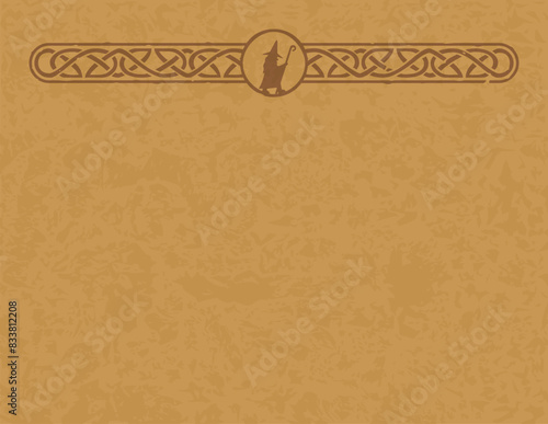 Horizontal Letter 11 x 8.5 Parchment - Fantasy Header with Round Ends - Walking Wizard