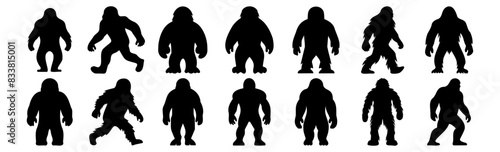 Bigfoot silhouettes set, pack of vector silhouette design, isolated background