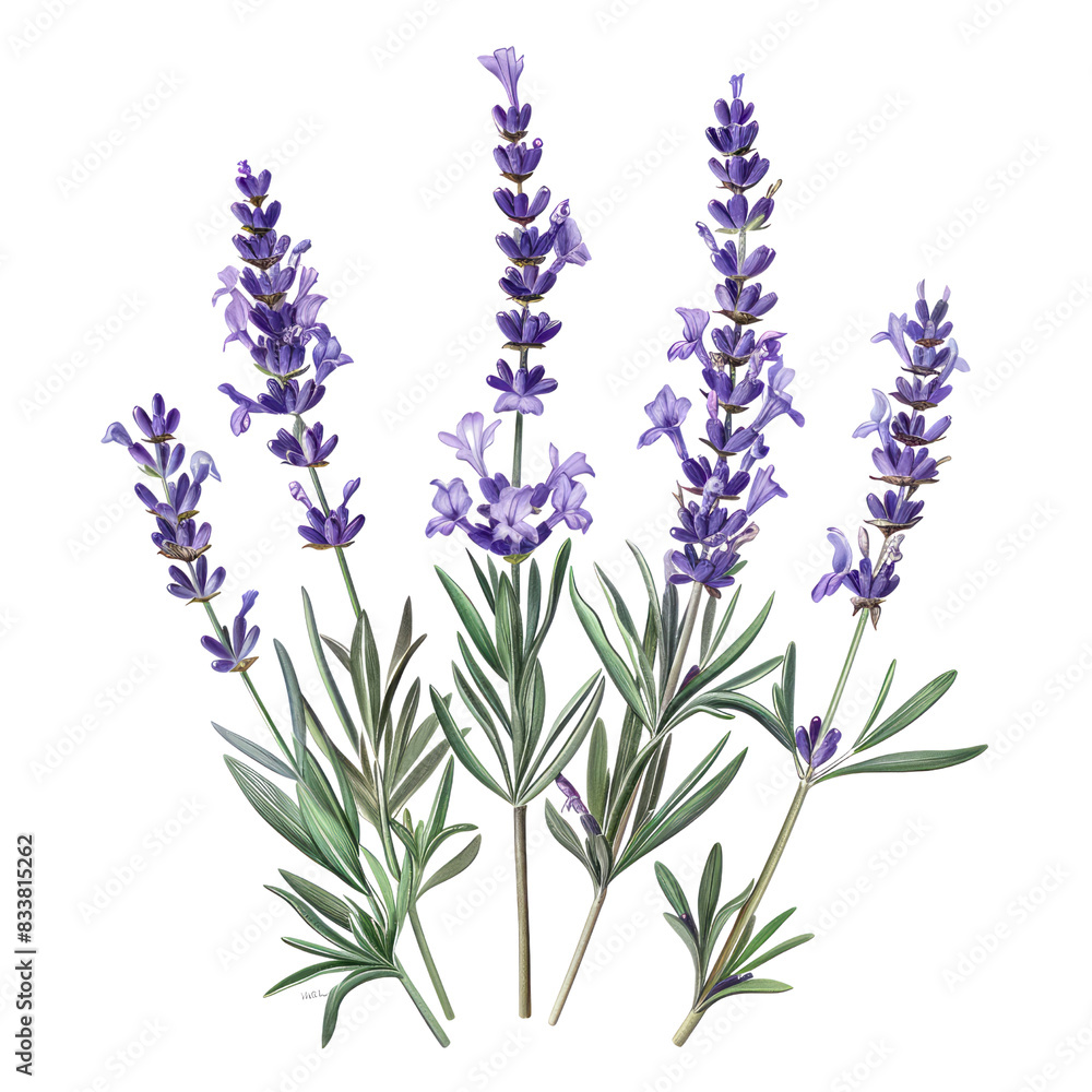 Obraz premium Lavender flowers isolated on white background, bunch of lavender in a garden