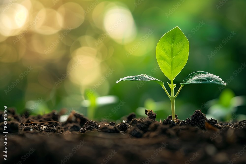 In the image, a tender green plant emerges from rich, dark soil, its delicate leaves unfurling towards the sunlight
In the image, a tender green plant emerges from rich, dark soil, its delicate leaves unfurling towards the sunlight