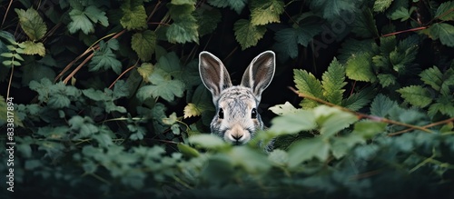 A gray rabbit concealed wit...