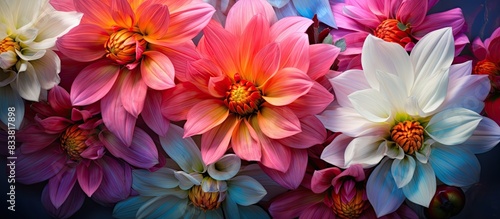 A stunning blossom displays a colorful array of petals in a captivating picture of nature s beauty and resilience  embodying the marvels of the natural world  with a blank space for additional images.