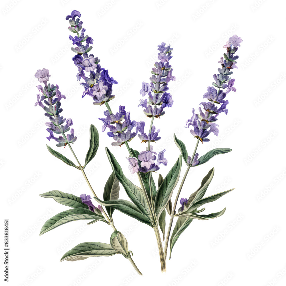Obraz premium Lavender flowers isolated on white background with a bunch of blossoms in vibrant purple hues
