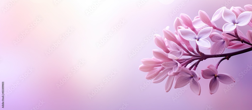 Fototapeta premium A closed lilac bud in a soft neutral shade is set on a blurred background, ideal for wedding invites or vintage wallpapers with ample copy space image.