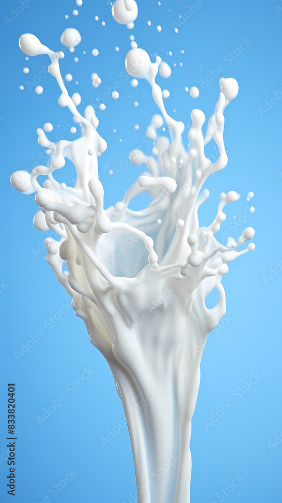 Fototapeta premium Milk splash isolated on blue background