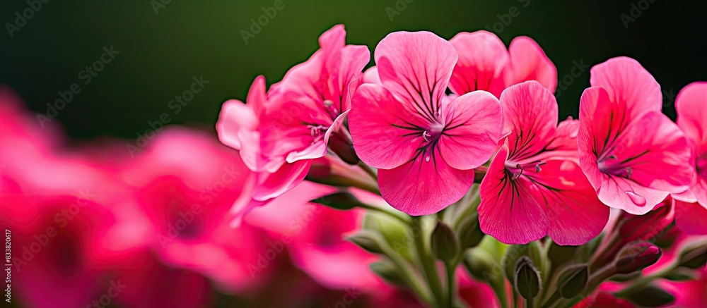 Detailed close-up shot of a vivid pink geranium blossom with ample copy space image for text or design elements. Detailed close-up shot of a vivid pink geranium blossom with ample copy space image for text or design elements.
