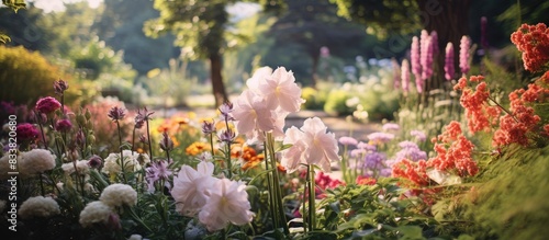 Wallpaper Mural Flowers of various hues blossoming in the lush garden, creating a picturesque scene with copy space image. Torontodigital.ca