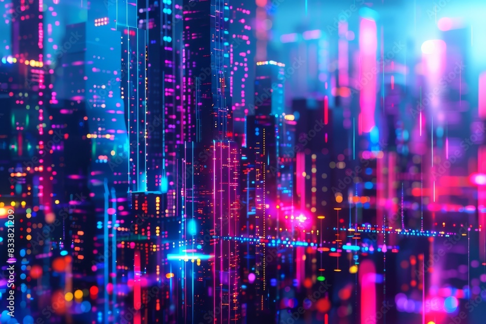 Inspire with a futuristic, digital cityscape blending neon lights & holographic elements, reflecting advanced technology & innovation, Inspire with a futuristic, digital cityscape blending neon lights & holographic elements, reflecting advanced technology & innovation,