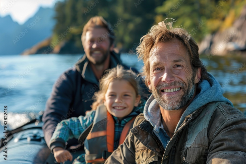 A close-up of a family enjoying a boat ride on a scenic lake during their vacation. The parents and children are smiling and enjoying the view, showcasing the joy and relaxation of family travel. A close-up of a family enjoying a boat ride on a scenic lake during their vacation. The parents and children are smiling and enjoying the view, showcasing the joy and relaxation of family travel.