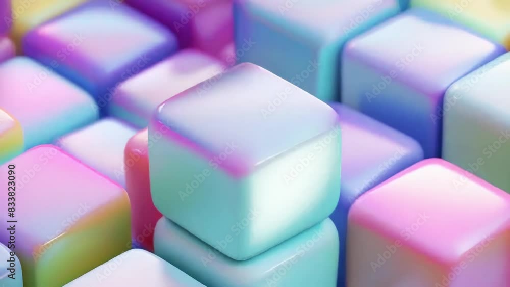Mother-of-pearl with gloss, geometric smooth cubes of different bright colors in delicate neon shades. Slow motion Mother-of-pearl with gloss, geometric smooth cubes of different bright colors in delicate neon shades. Slow motion