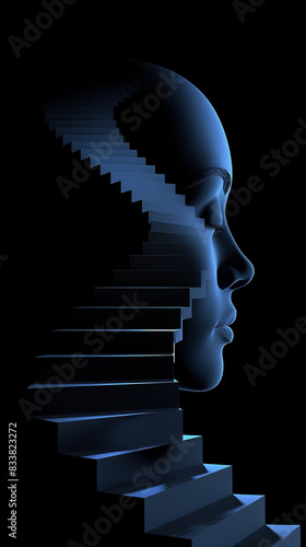Illustration Of A Head Silhouette With Staircase Concept