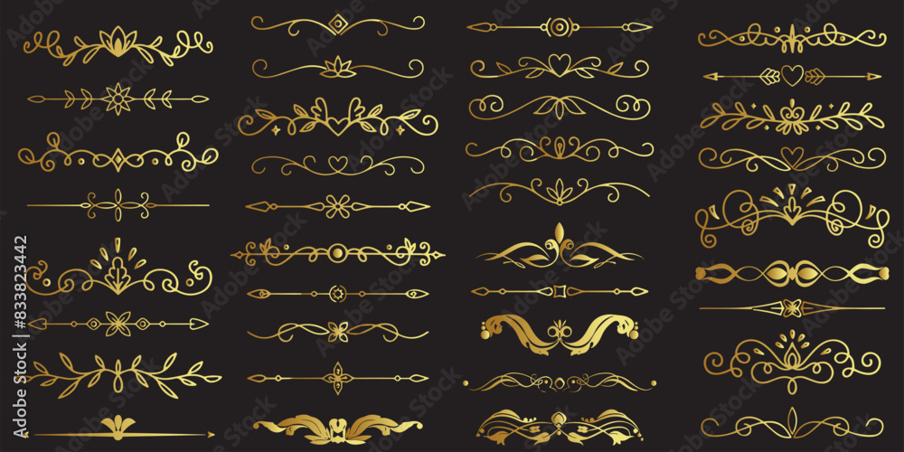 Line dividers. Decorative swirl text separators, vintage divider. Victorian flourishes line calligraphic swirly filigree decoration editable stroke vector set	