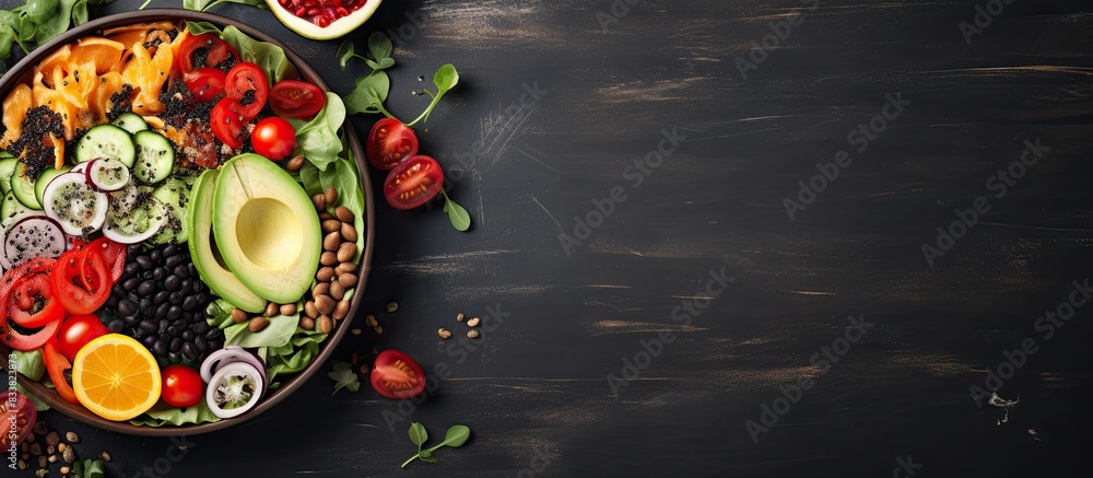 Tasty salad bowl with fresh ingredients, perfect for health-conscious individuals, with copy space image. Tasty salad bowl with fresh ingredients, perfect for health-conscious individuals, with copy space image.