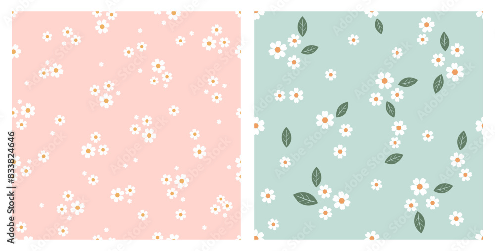 Seamless pattern with daisy flower on pink and green backgrounds vector ...