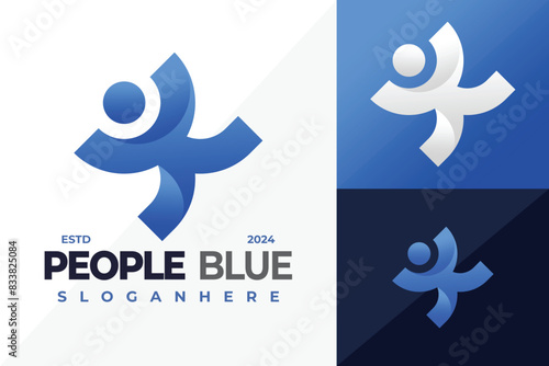 Letter K People Blue logo design vector symbol icon illustration