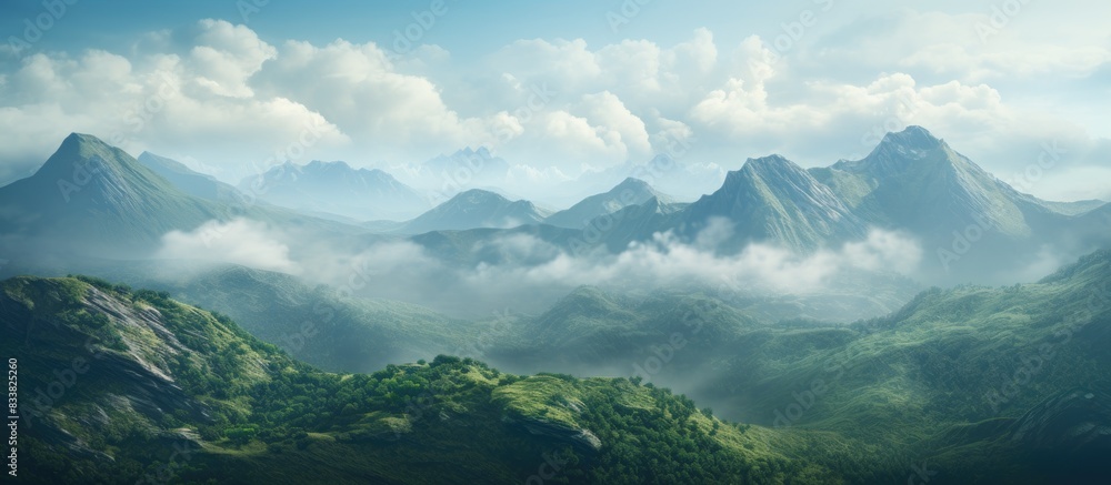Obraz premium Scenic mountain ranges with unique rock formations make for stunning views in the copy space image.