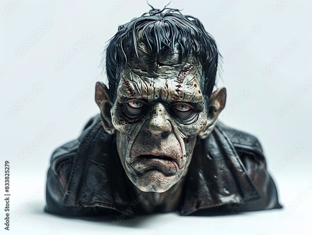 Create an image of a Frankenstein mask, isolated on a white background Create an image of a Frankenstein mask, isolated on a white background