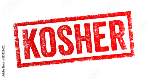 Kosher - refers to foods that comply with Jewish dietary laws as outlined in the Torah, text concept stamp