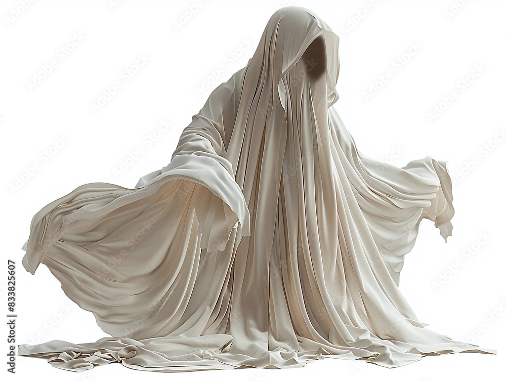 Create an image of a spooky ghost costume, isolated on a white background Create an image of a spooky ghost costume, isolated on a white background