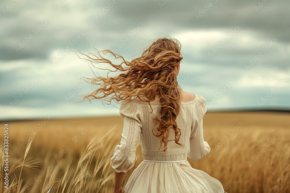 Woman in Historical Dress Standing in Wheat Field Woman in Historical Dress Standing in Wheat Field
