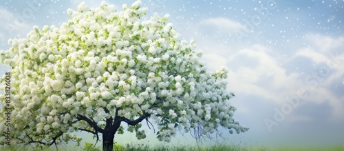 White blossoming apple tree in spring with a beautiful copy space image.