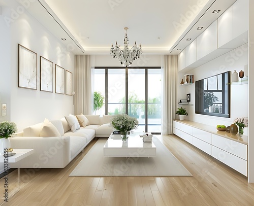 Ultra modern white living room with wooden floor © Noor