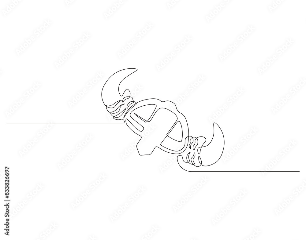 Continuous one line drawing of viking helmet One line drawing