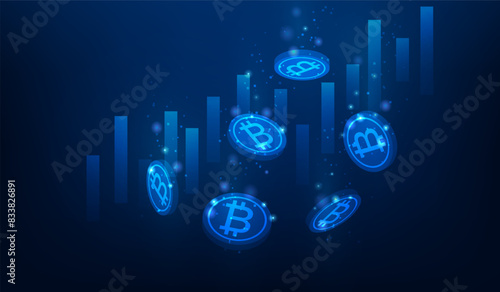 Wallpaper Mural bitcoin currency technology and graph growth background. business achievement graph up growth. trading stock market. vector illustration fantastic hi-tech design. Torontodigital.ca