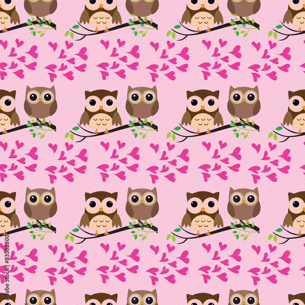 Fototapeta premium Owl Couples Seamless Vector Pattern Design (2)