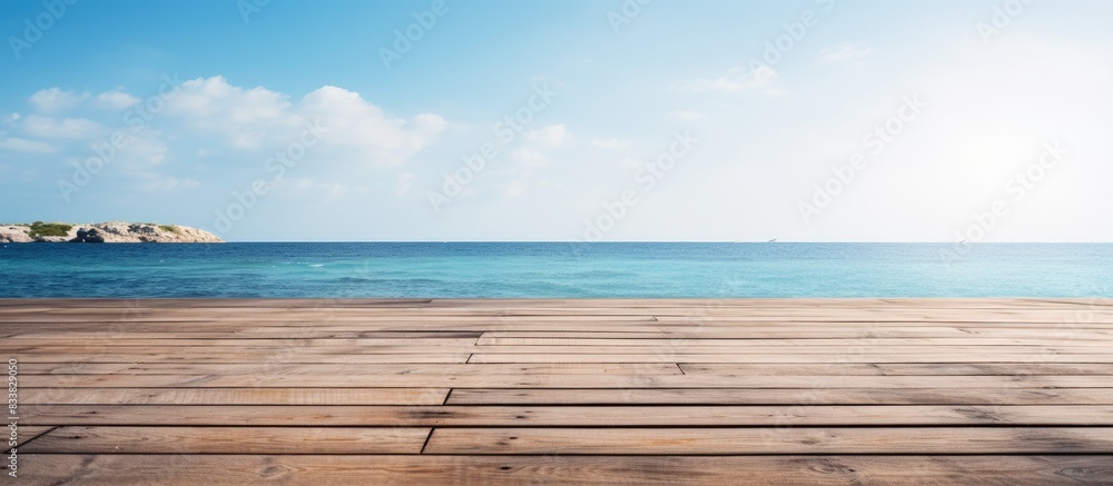 Fototapeta premium Seaside wooden platform with ample copy space image.