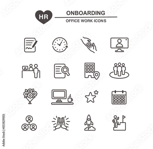 Employee onboarding icons - modern HR line icon set, editable stroke 