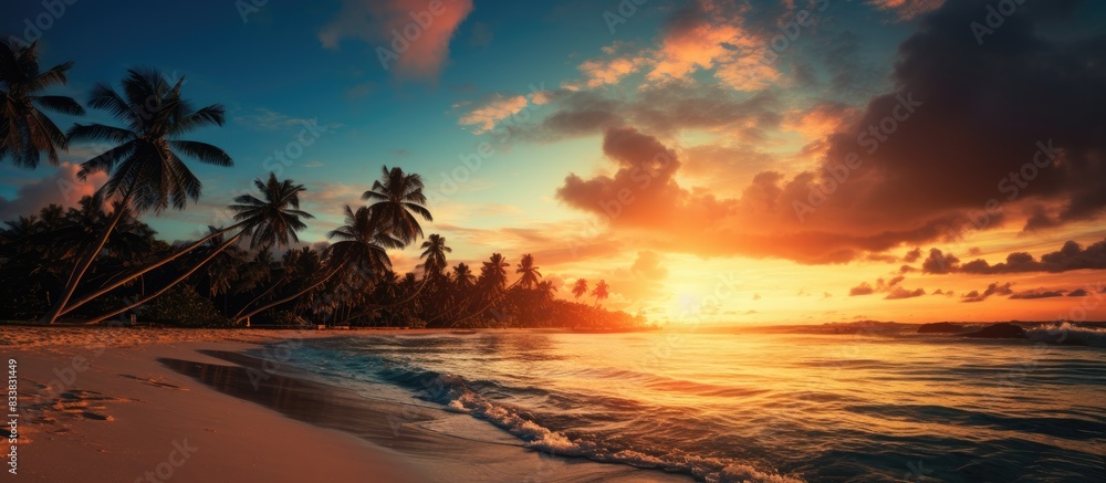 Scenic beach sunset with a stunning vista and copy space image.