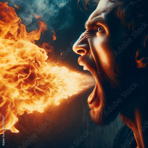 Man Breathing Fire: Spicy Food Concept and Bad Breath photo