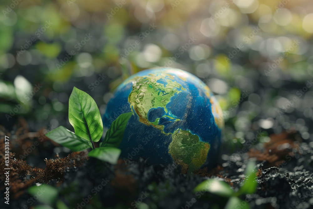 Amidst a sea of vibrant green grass, a small, fragile Earth rests peacefully, its blue oceans and swirling clouds contrasting against the verdant backdrop. Amidst a sea of vibrant green grass, a small, fragile Earth rests peacefully, its blue oceans and swirling clouds contrasting against the verdant backdrop.